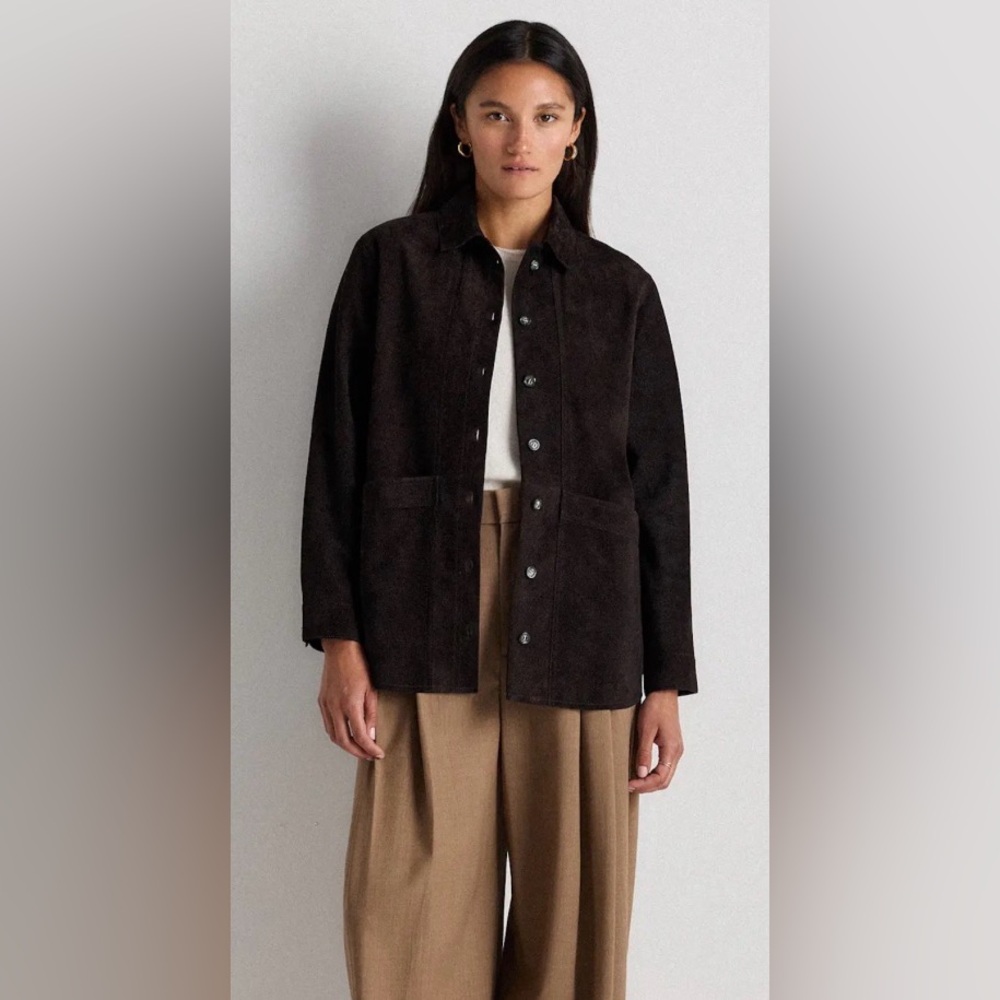 New Quince Black Suede Leather Chore Jacket SZ Large - Picture 11 of 12